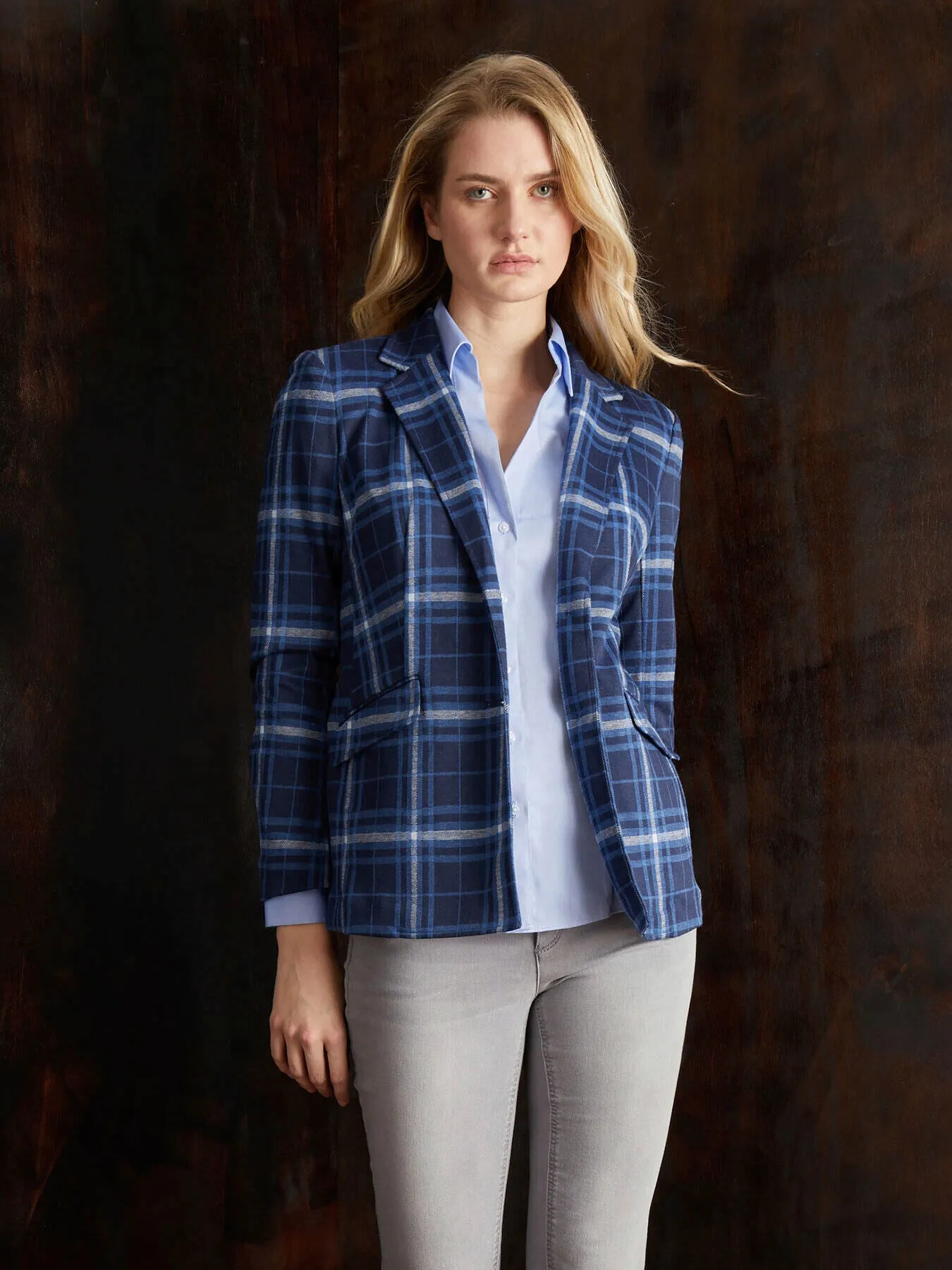 Plaid Two-Button Blazer