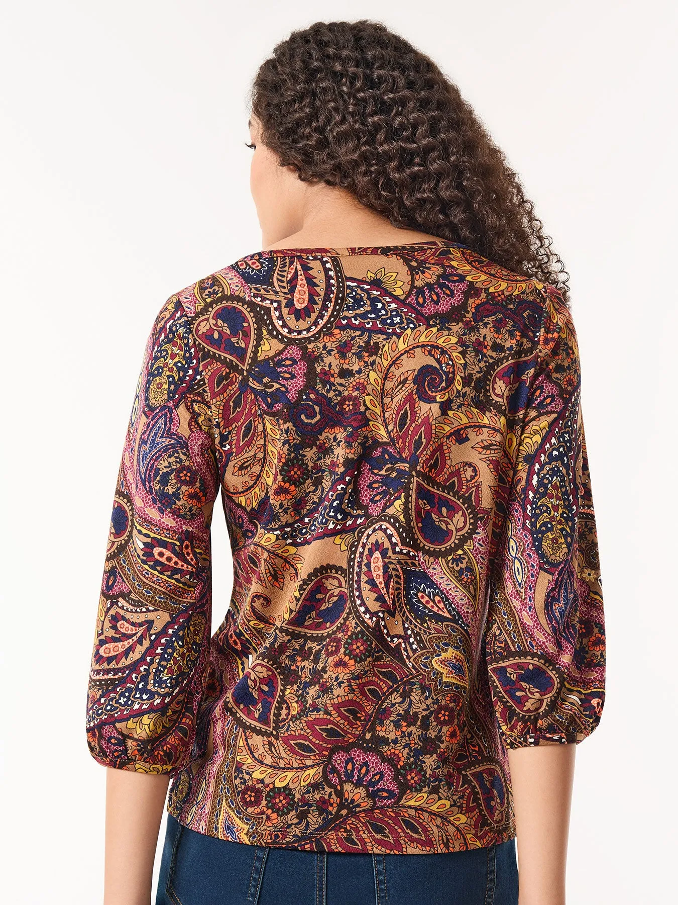 Printed Puff Sleeve Top, Moss Crepe