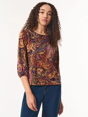 Printed Puff Sleeve Top, Moss Crepe