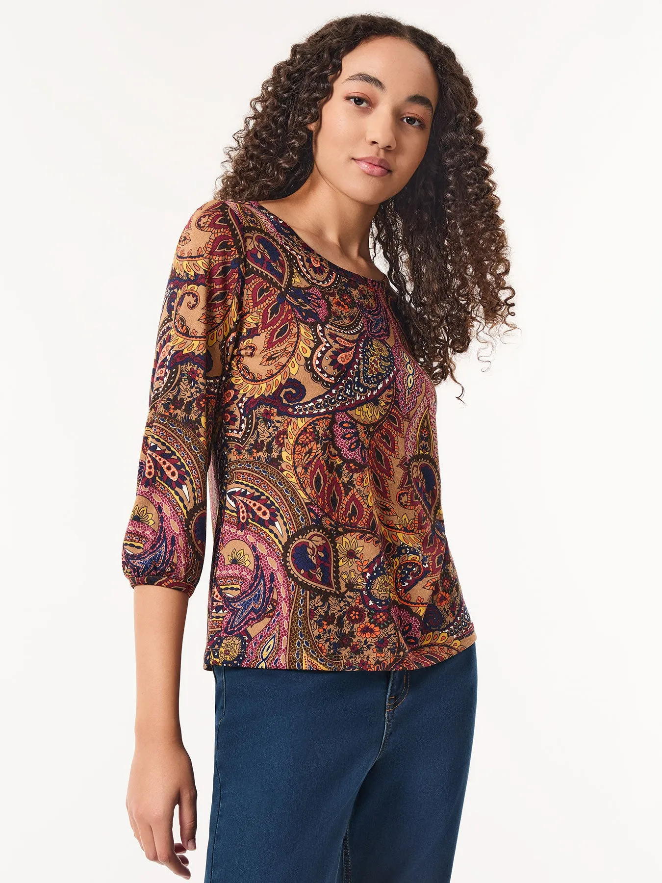 Printed Puff Sleeve Top, Moss Crepe