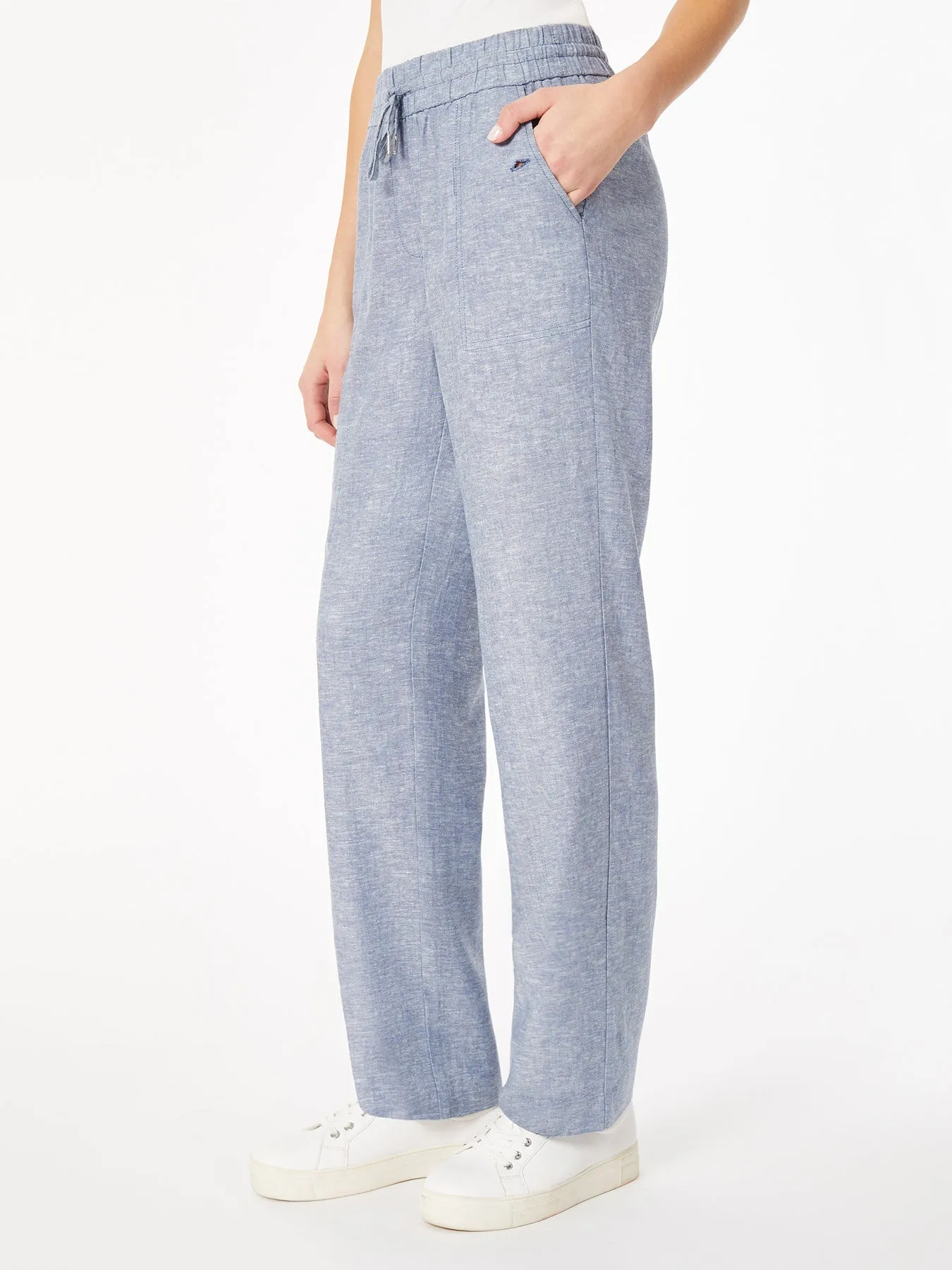 Pull On Drawstring Trouser, Solid Linen Viscose