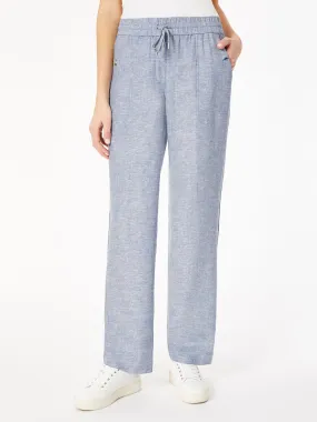 Pull On Drawstring Trouser, Solid Linen Viscose