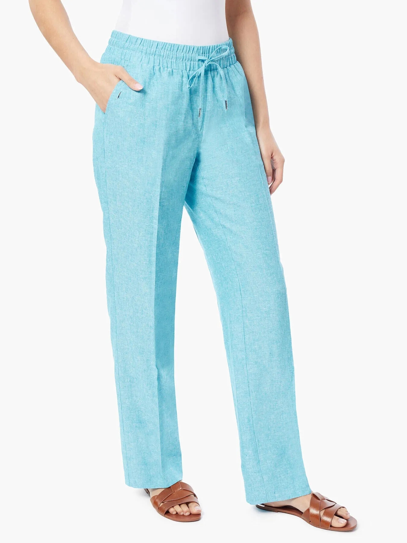 Pull-On Linen-Blend Drawstring Pants