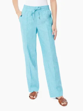 Pull-On Linen-Blend Drawstring Pants