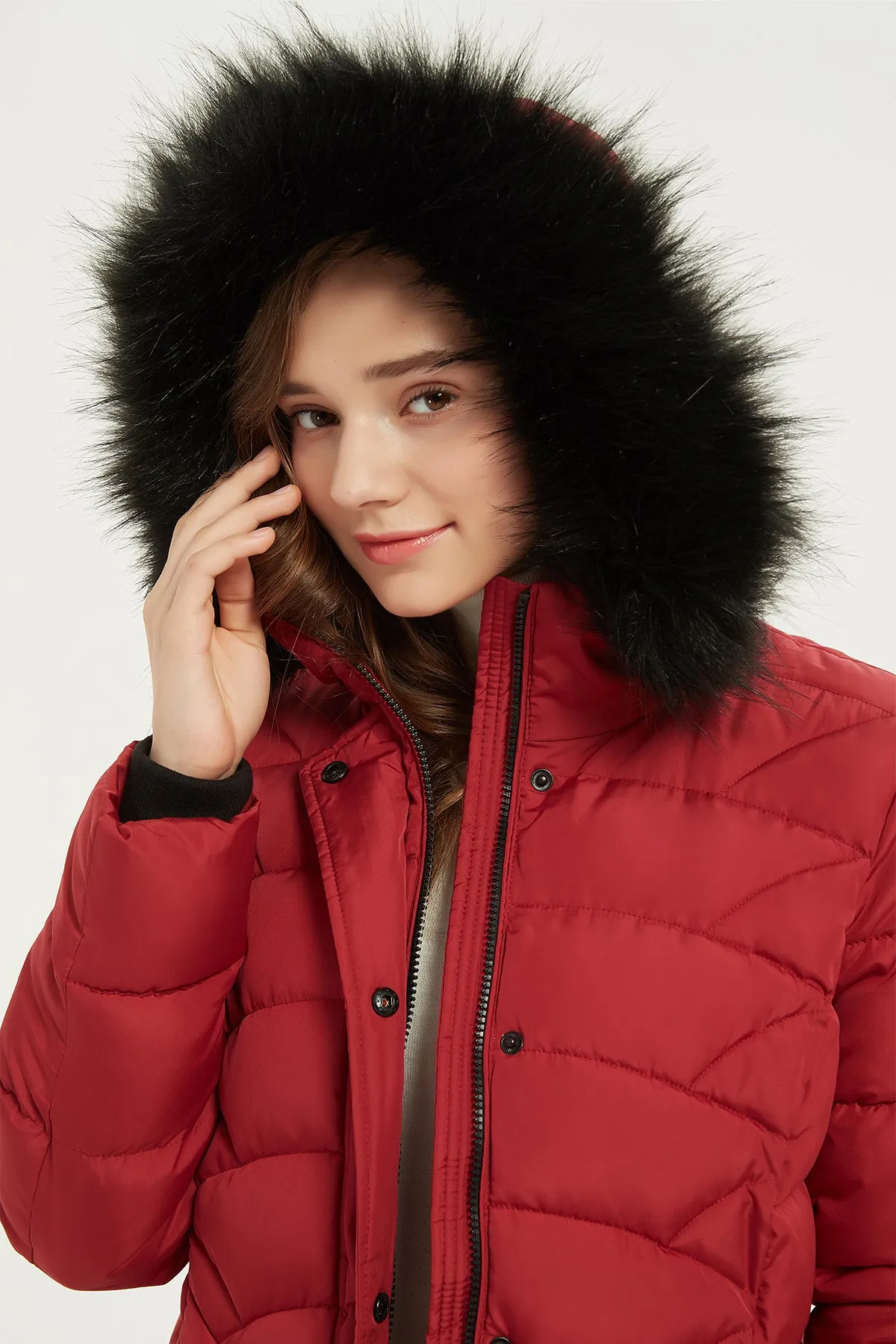 Quilted Puffer Coat & Jacket with faux fur hood