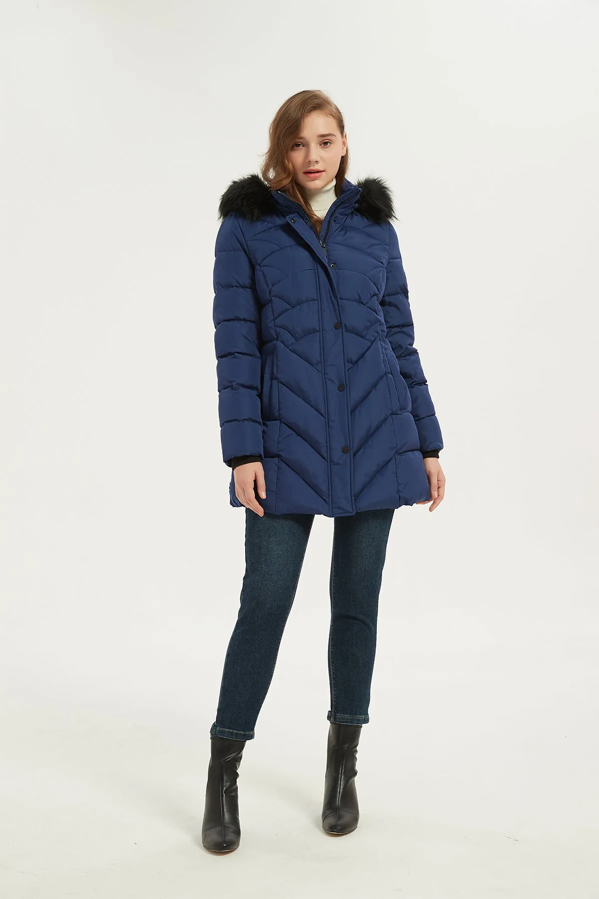 Quilted Puffer Coat & Jacket with faux fur hood