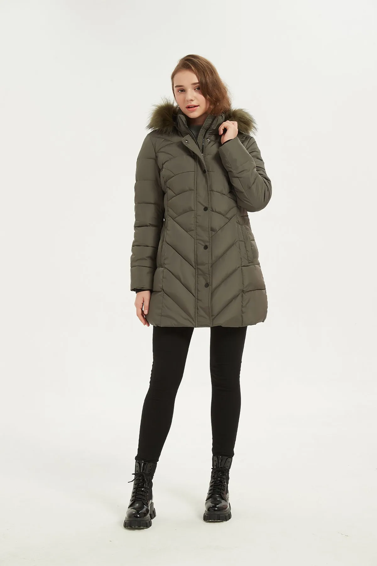 Quilted Puffer Coat & Jacket with faux fur hood