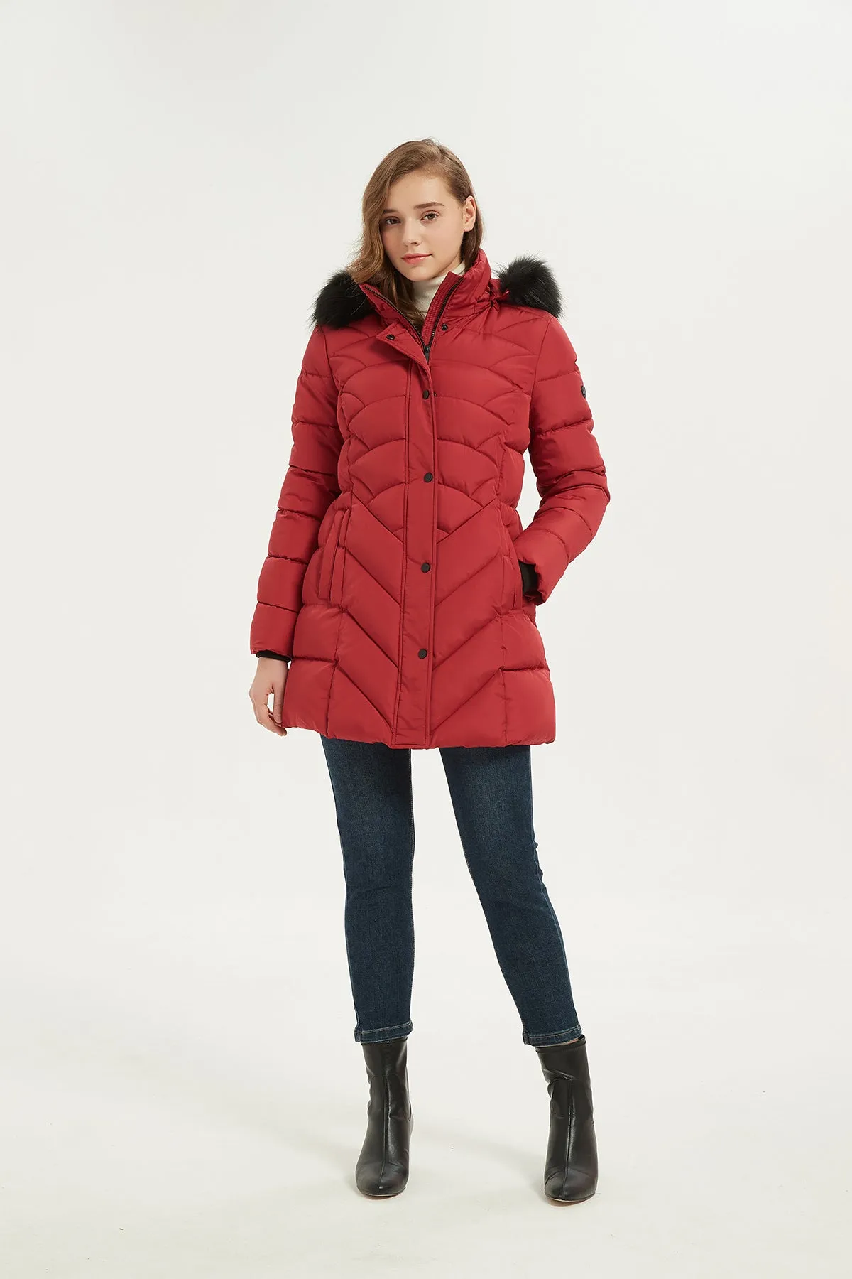 Quilted Puffer Coat & Jacket with faux fur hood