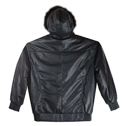 REED Men's Detachable Hooded Faux Fur Leather Bomber Jacket with Baseball Style Collar - Imported