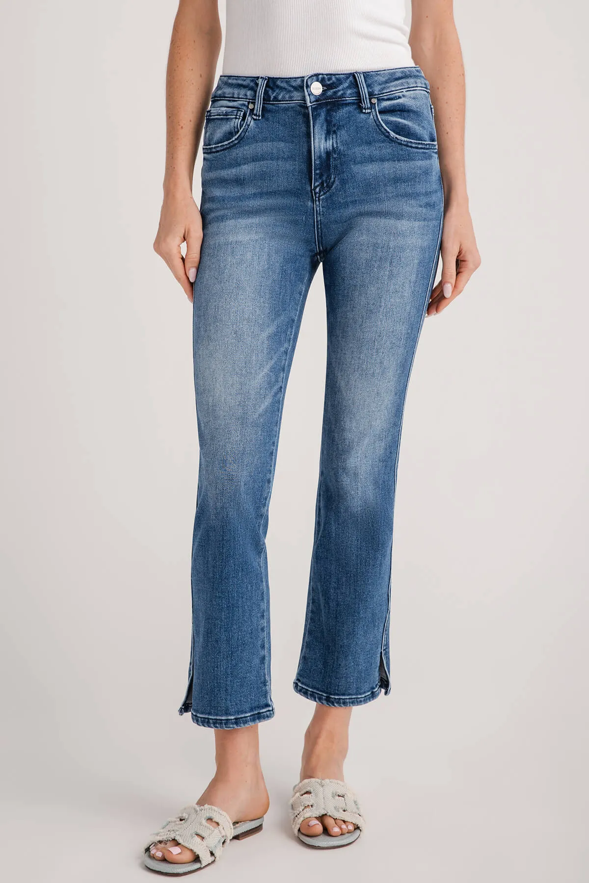 Risen Blair Mid Rise Slim Side Slit Straight Leg Jeans