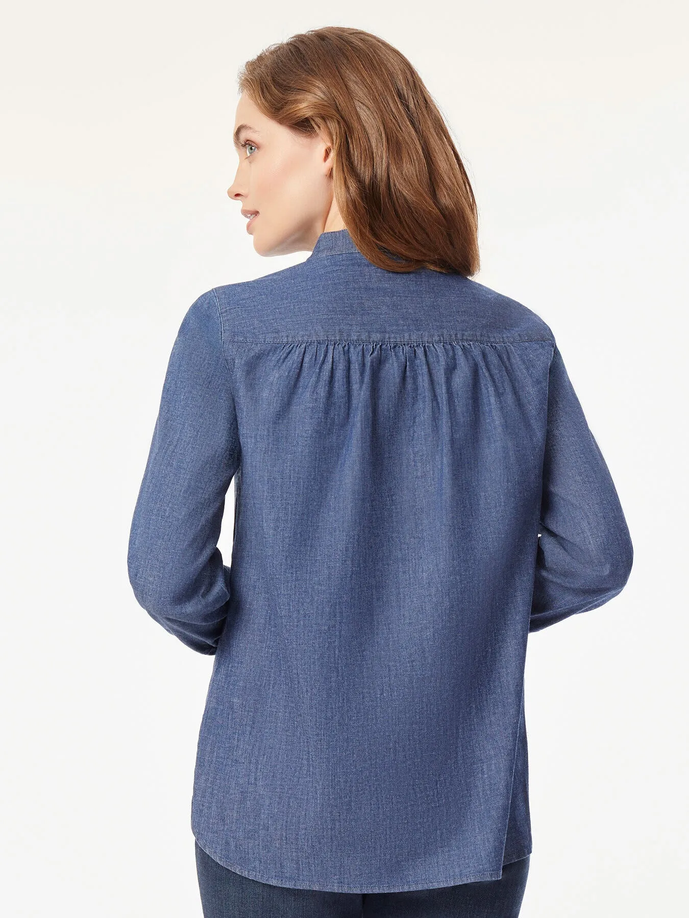 Ruffle Front Denim Popover Tunic