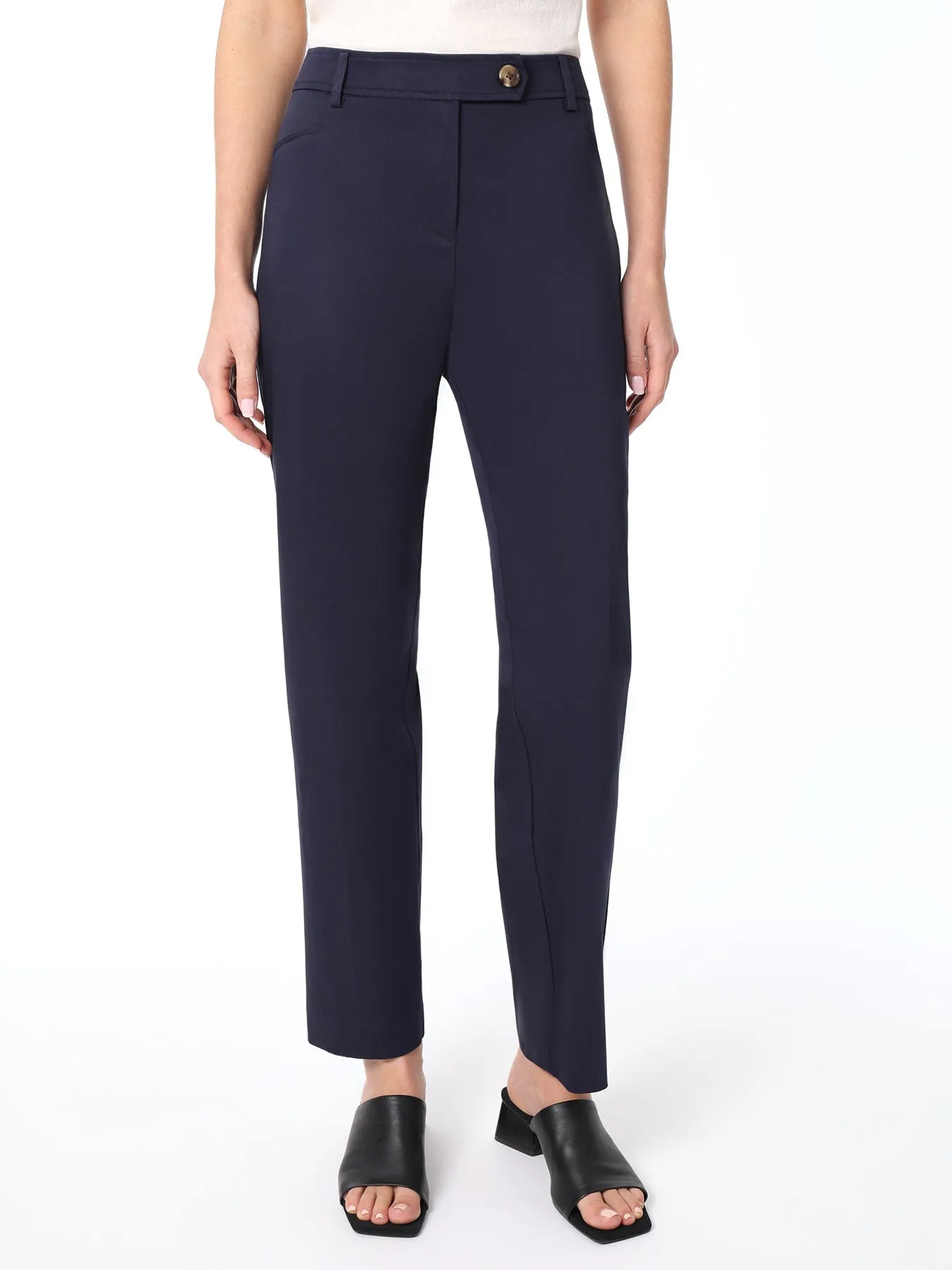 Sateen Fly Front Slim Leg Pants