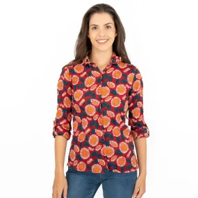 Seasalt Larissa Red Daisies Shirt Long Sleeve Cotton Button-Up Tops