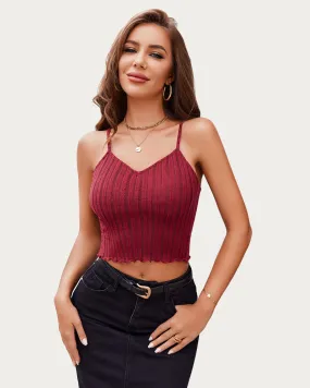 V Neck Crop Top Knit Ribbed Tank Top