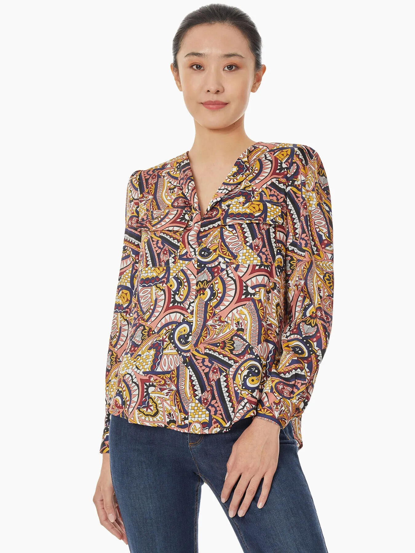 V-Neck Twill Utility Blouse