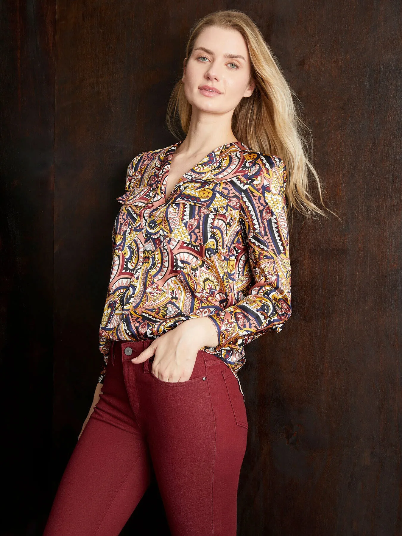 V-Neck Twill Utility Blouse