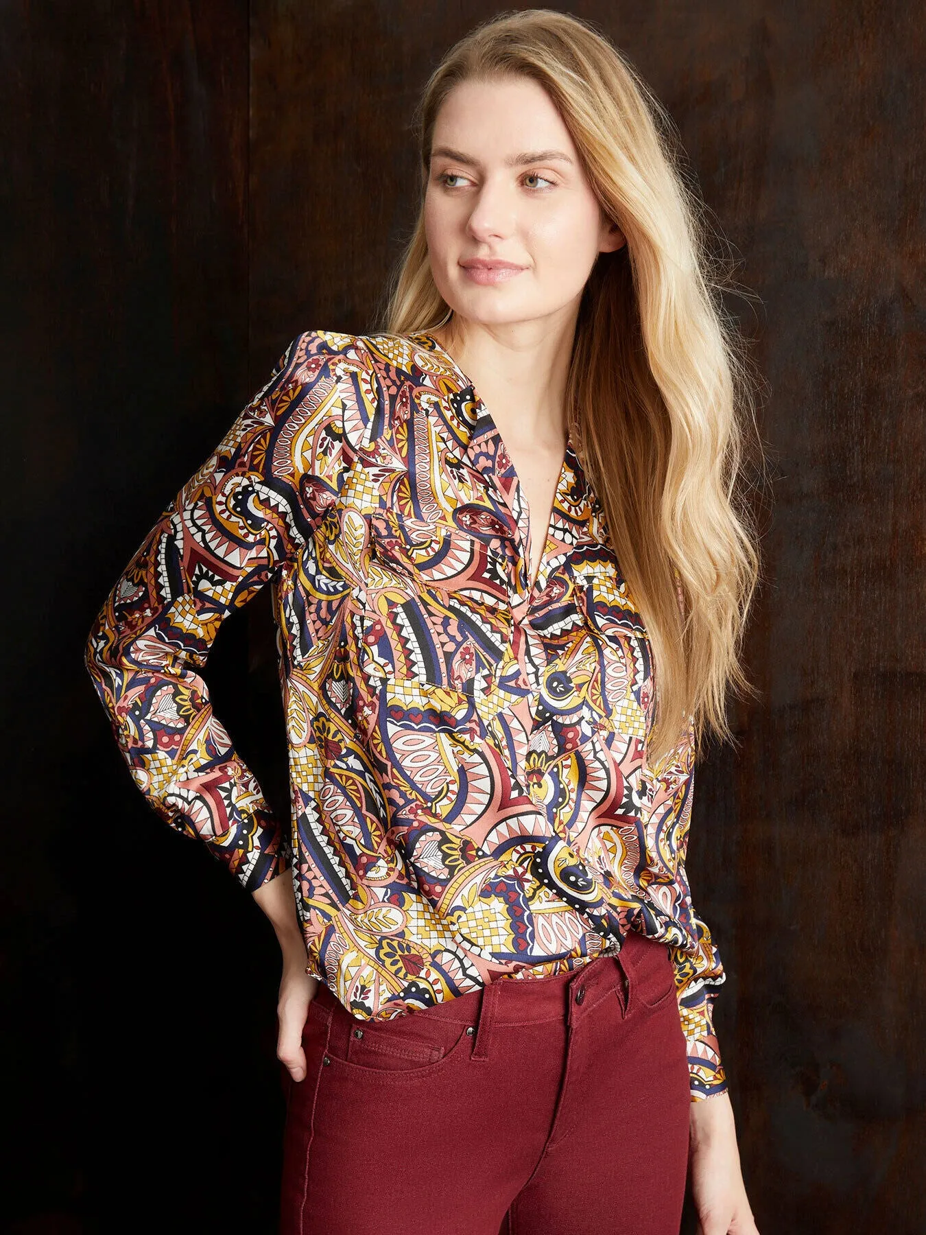 V-Neck Twill Utility Blouse