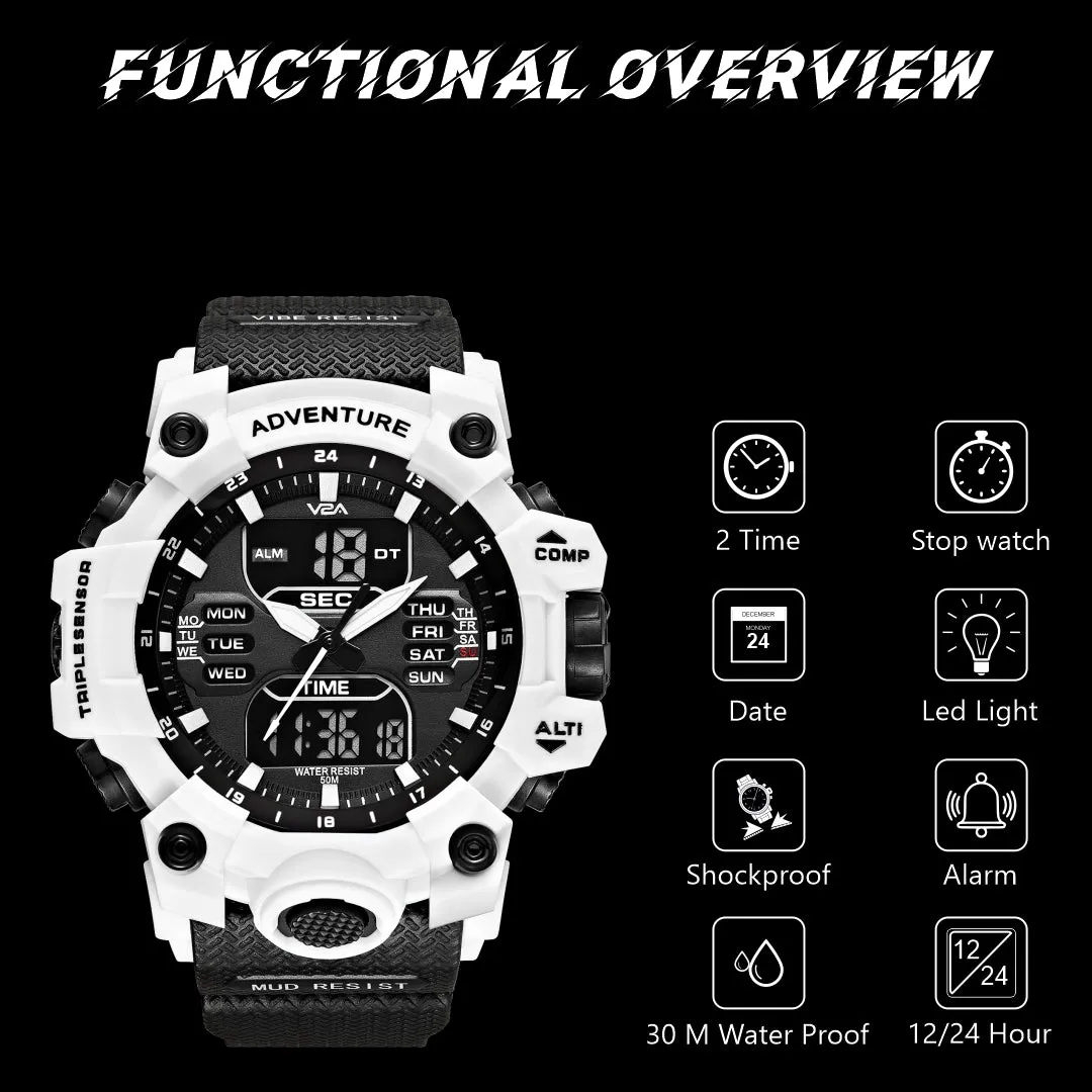 V2A Big Dial Multifunction Analogue and Digital Sports Watch for Men | Watch for Men | Wrist Watch for Men | Mens Watch | Gift for Men