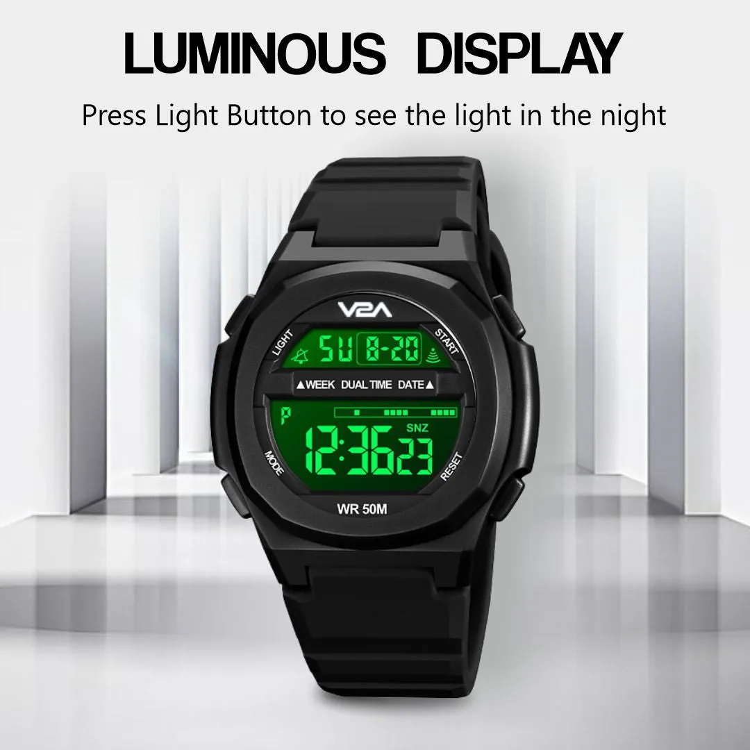 V2A Deep Black Digital Watch for Men and Boys Sports Watch with Dual Time Waterproof Latest Men’s Watch | Gifts for Men | Gift for Brother | Gift for Husband | Birthday Gifts