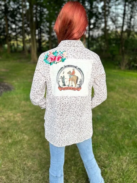 Western Cowgirl print/patch shirt