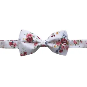 White & Wine Floral Bow Tie