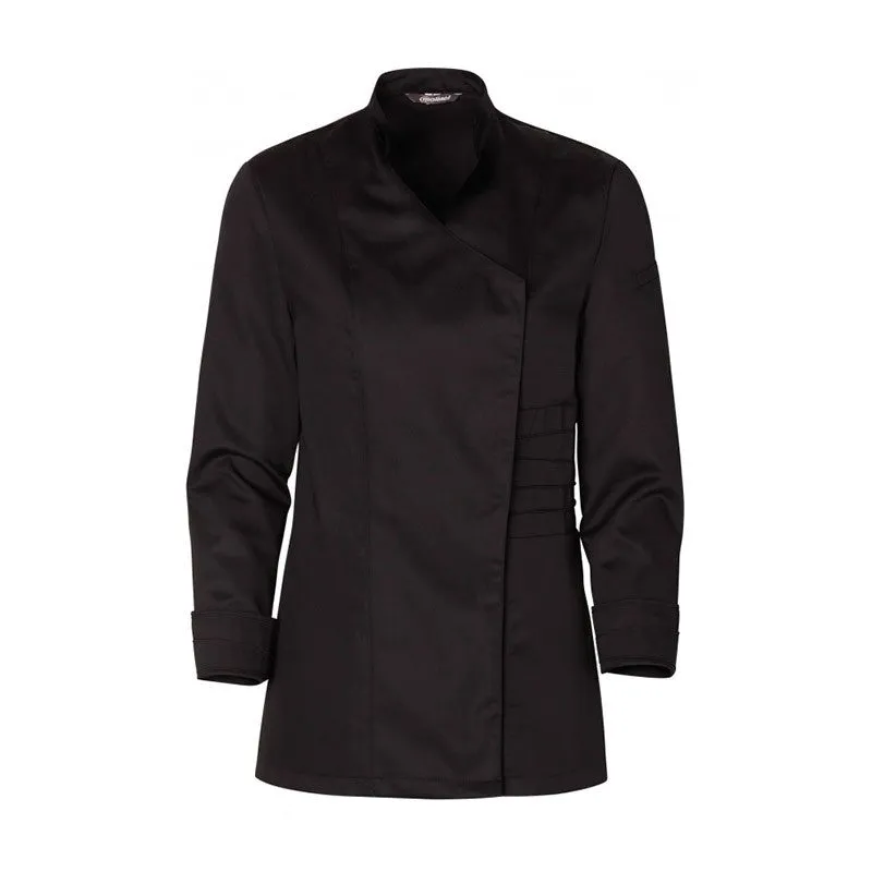 Women Black Kitchen Coat with Kimono Collar  - MOLINEL