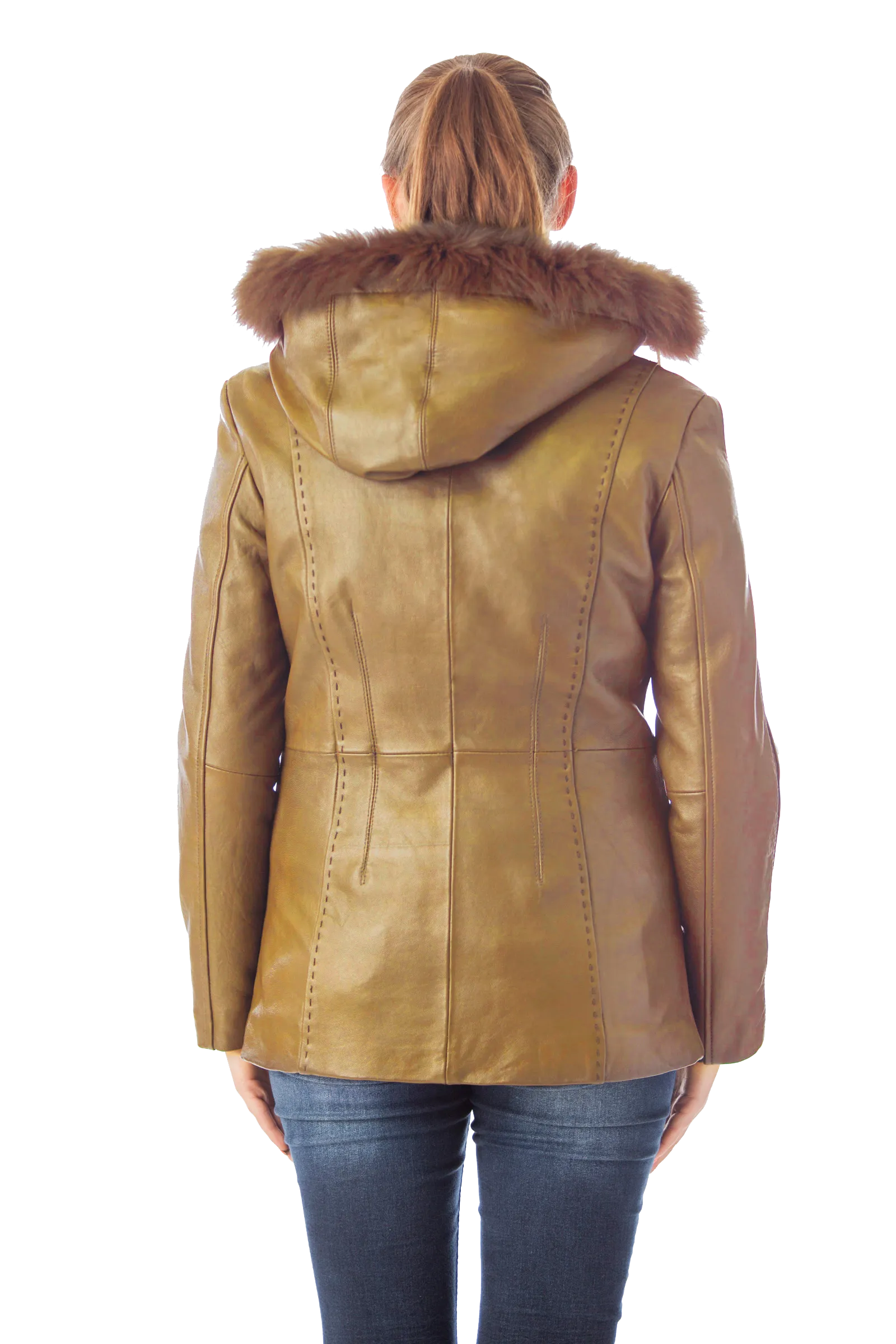 Women's 28" Fox Trimmed Detachable Hood & Braided Leather Trim - Imported