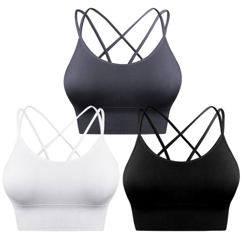 Women's Activewear Backless Padded Sports Bra - 3 Pack