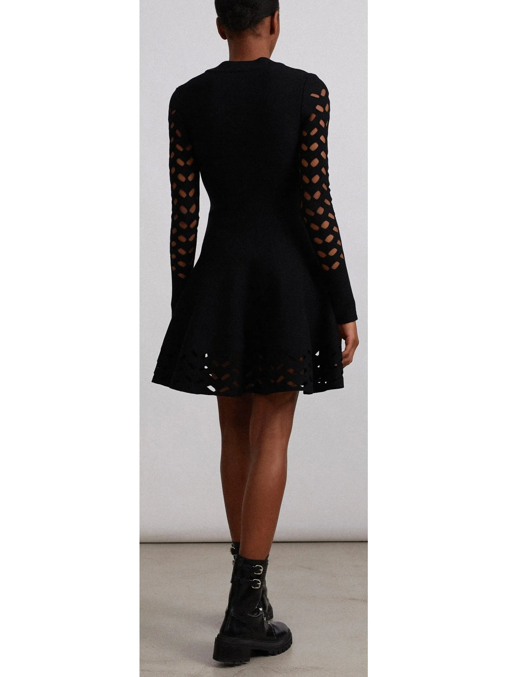 Women’s Black Long-Sleeve Open-Work Knit Dress