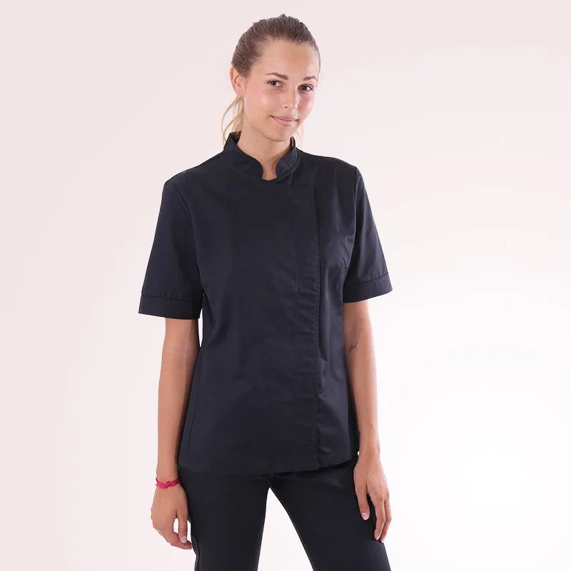 Women's Black Short Sleeve Kitchen Coat Large Size - MANELLI