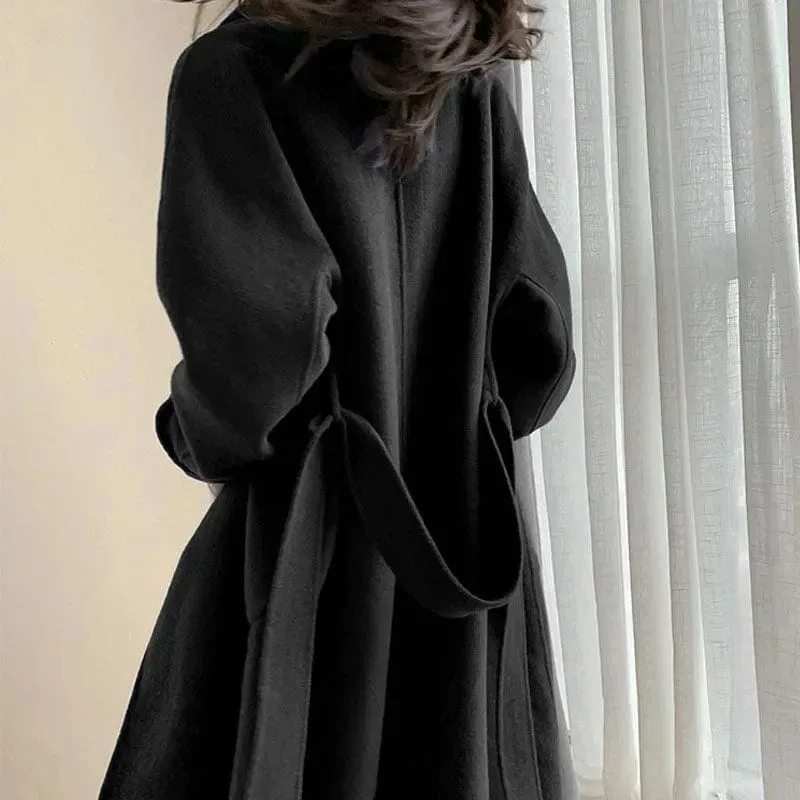 Women's Elegant Long Wool Coat – Oversized Double-Breasted Belted Winter Jacket, Thick and Warm Outerwear