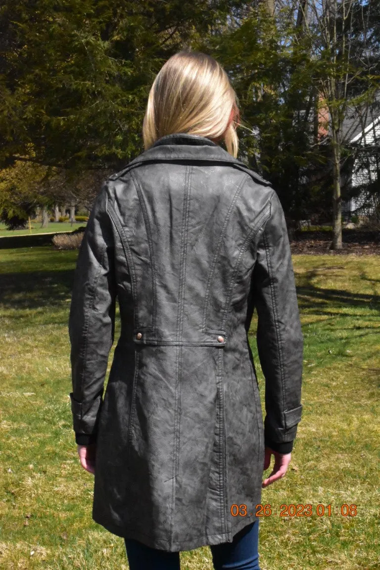 Women's Faux Leather Jacket-BF18254 CHAR/BLK