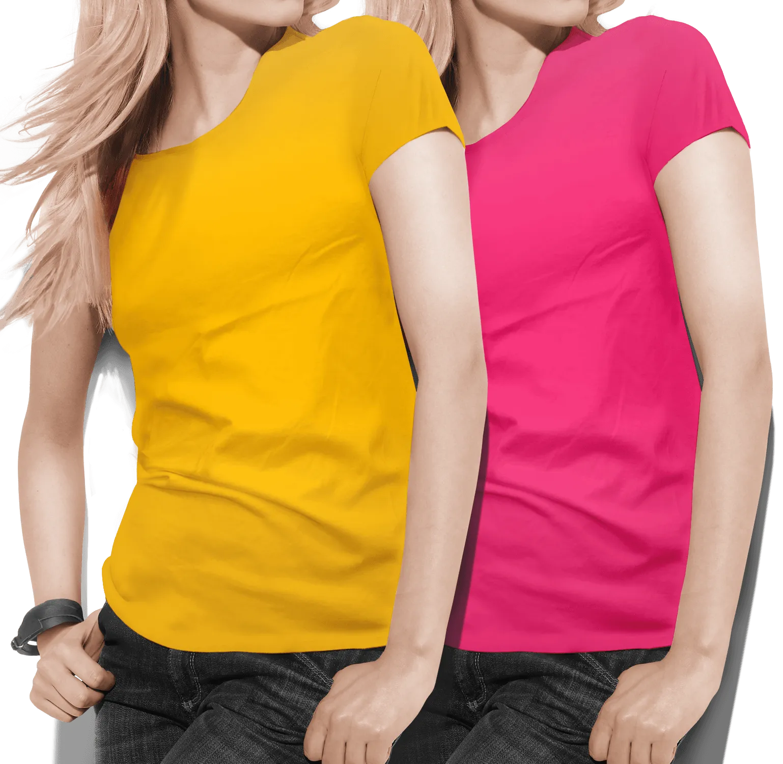 Women's round neck Mustard/Pink Value pack