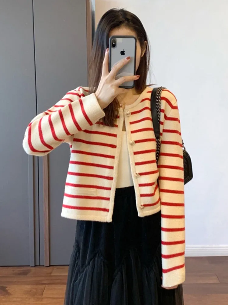 Women's Striped Knit Cardigan Sweater