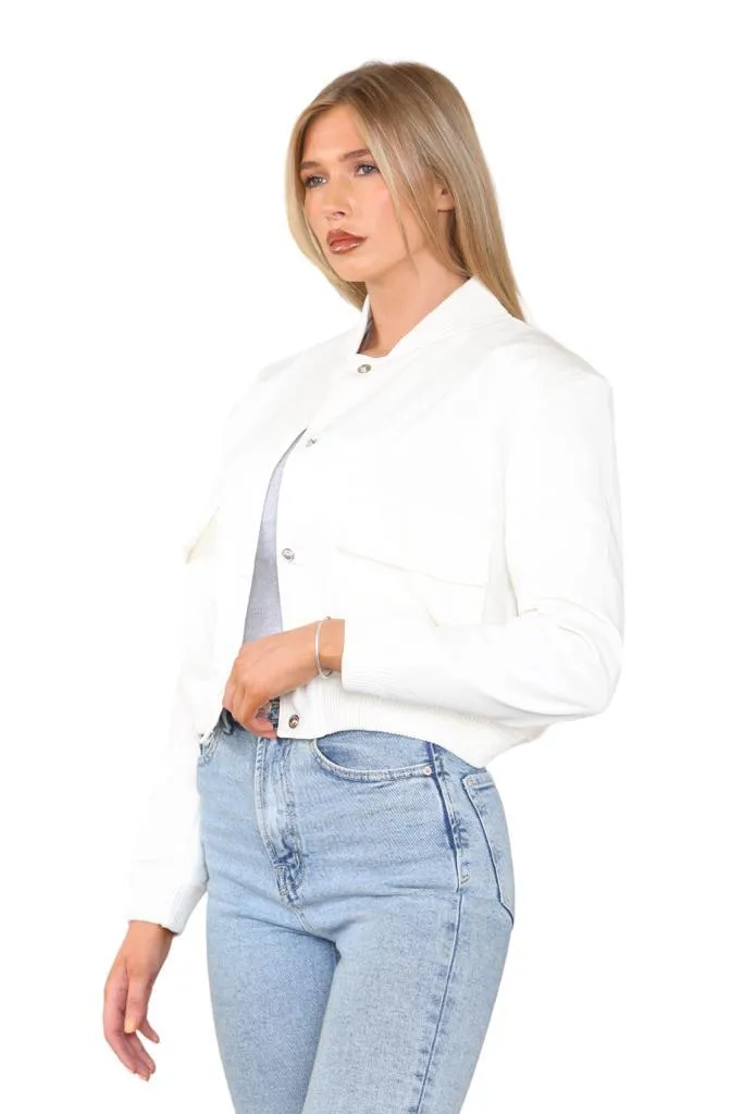 ZARA'S BOMBER POCKET JACKET-WHITE